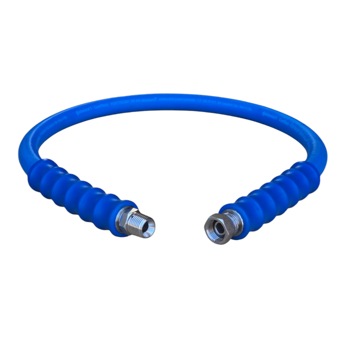 1MTR X 1/2IN FORTRESS BLUE FDA HOT WASHDOWN - 1/2IN 316 S/S CRIMPED BSPP FEMALE SWIVEL / BSPT MALE ENDS - BEND RESTRICTORS