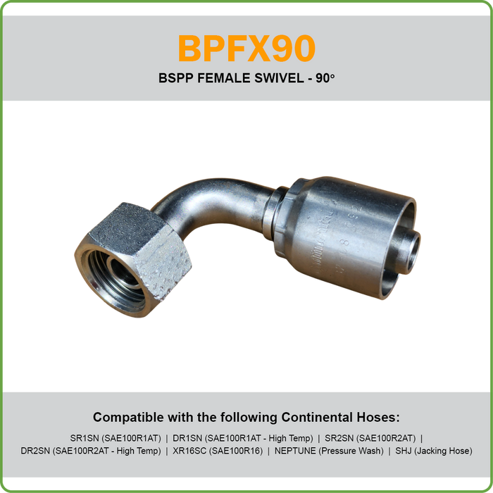 B2-BPFX90 - BSPP 90DEG FEMALE SWIVEL HOSETAIL (ONE PIECE BRAID HOSETAILS)