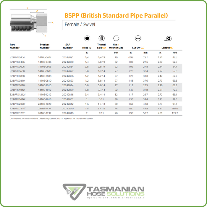 B2-BPFX - BSPP FEMALE SWIVEL HOSETAIL (ONE PIECE BRAID HOSETAILS)