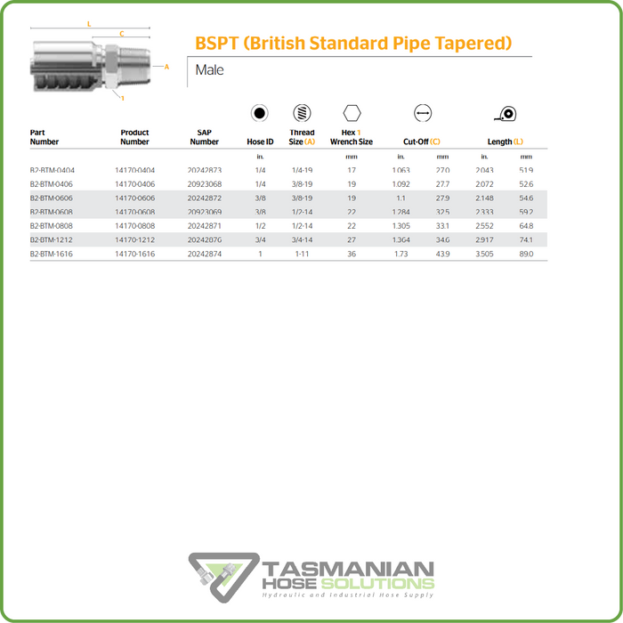 B2-BTM - BSPT MALE HOSETAIL (ONE PIECE BRAID HOSETAILS)