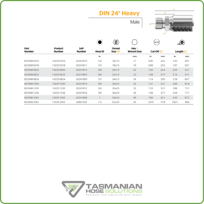 B2-DHM - METRIC HEAVY MALE HOSETAIL (ONE PIECE BRAID HOSETAILS)