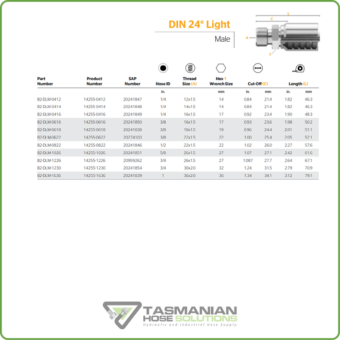 B2-DLM - METRIC LIGHT MALE HOSETAIL (ONE PIECE BRAID HOSETAILS)