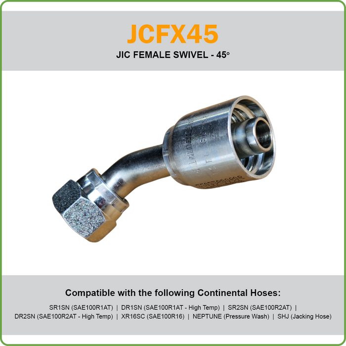 B2-JCFX45 - JIC 45DEG FEMALE SWIVEL HOSETAIL (ONE PIECE BRAID HOSETAILS)