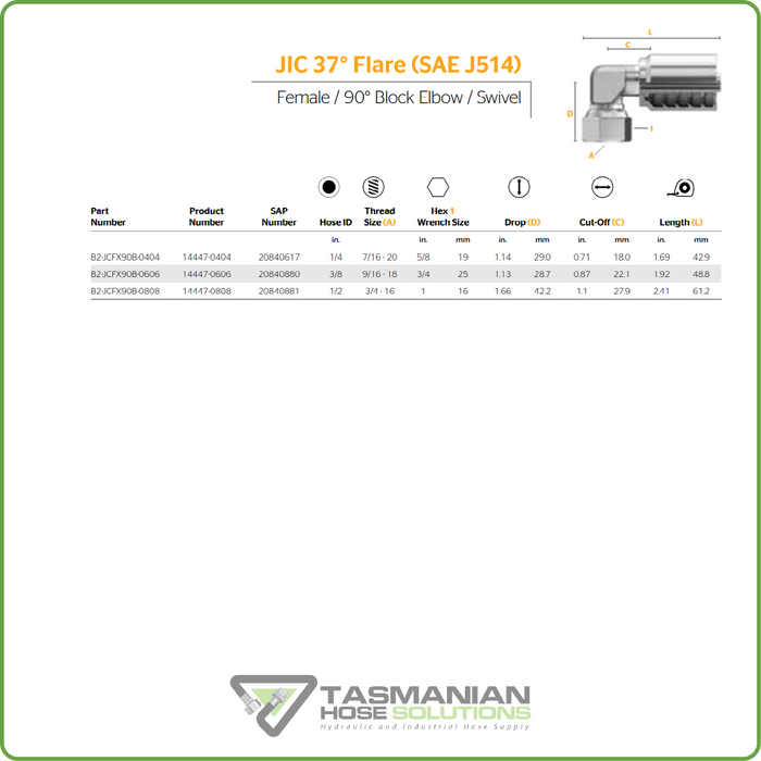 B2-JCFX90C - JIC 90DEG COMPACT FEMALE SWIVEL HOSETAIL (ONE PIECE BRAID HOSETAILS)