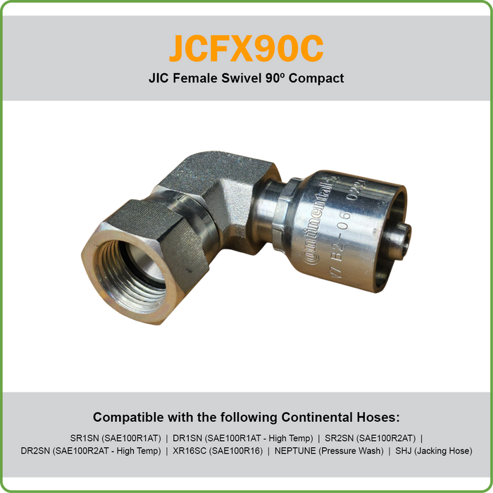 B2-JCFX90C - JIC 90DEG COMPACT FEMALE SWIVEL HOSETAIL (ONE PIECE BRAID HOSETAILS)