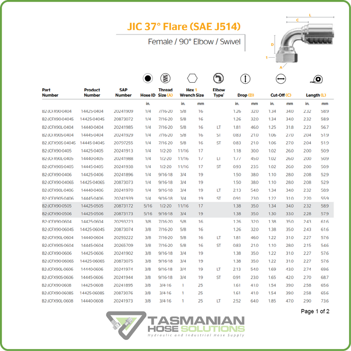 B2-JCFX90 - JIC 90DEG FEMALE SWIVEL HOSETAIL (ONE PIECE BRAID HOSETAILS)