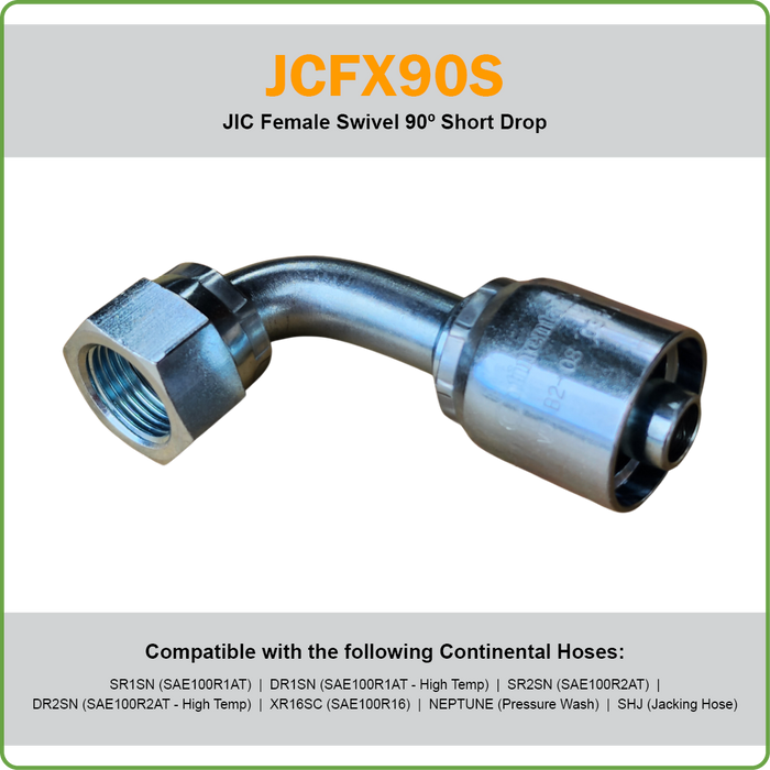 B2-JCFX90S - JIC 90DEG SHORT DROP FEMALE SWIVEL HOSETAIL (ONE PIECE BRAID HOSETAILS)