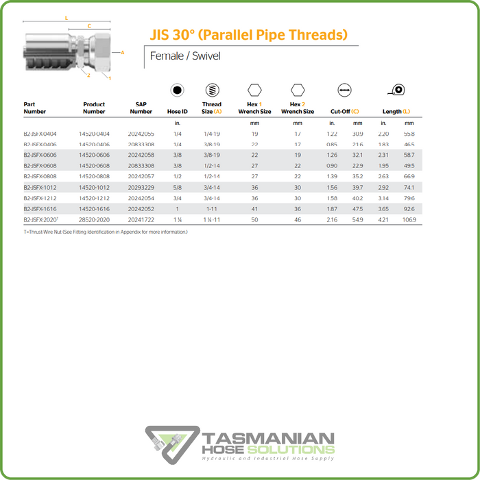 B2-JSFX - JIS FEMALE SWIVEL HOSETAIL (ONE PIECE BRAID HOSETAILS)