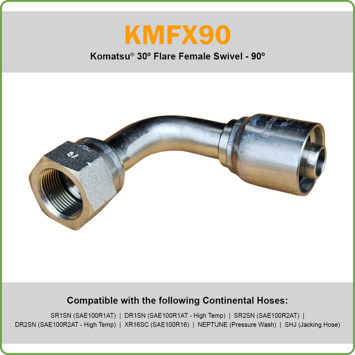 B2-KMFX90 - KOMATSU METRIC 90DEG FEMALE SWIVEL HOSETAIL (ONE PIECE BRAID HOSETAILS)