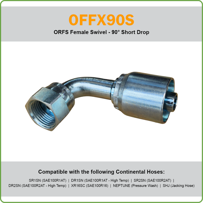 B2-OFFX90S - ORFS 90DEG SHORT DROP FEMALE SWIVEL HOSETAIL (ONE PIECE BRAID HOSETAILS)