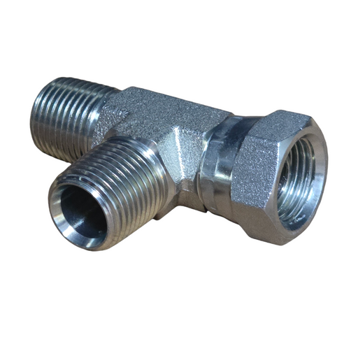 BSP Tapered Male to BSP Parallel Female Swivel to BSP Tapered Male Run Tee Hydraulic Adaptors