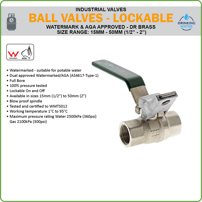 BALL VALVE - DR BRASS - DUAL APPROVED - LOCKABLE - F/F BSP - 1/2IN