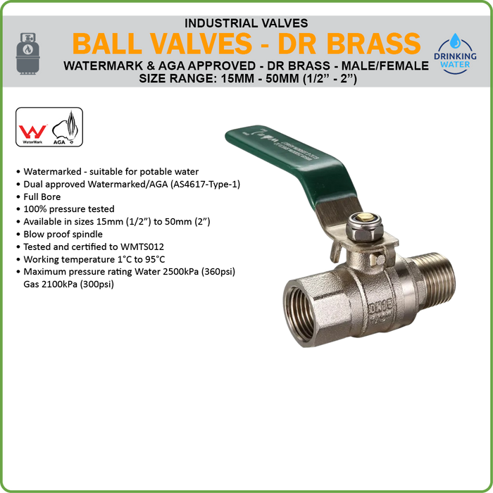 BALL VALVE - DR BRASS - DUAL APPROVED - M/F BSP