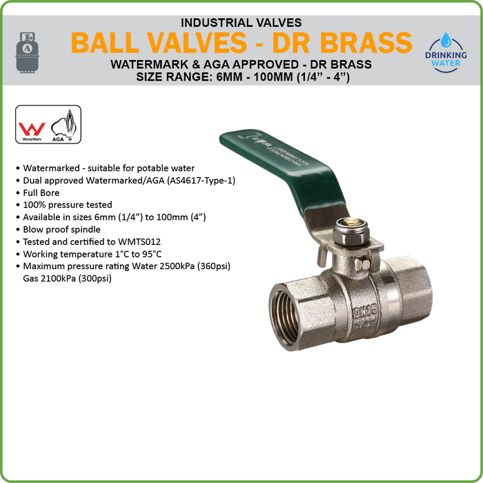 BALL VALVE - DR BRASS - DUAL APPROVED - F/F BSP