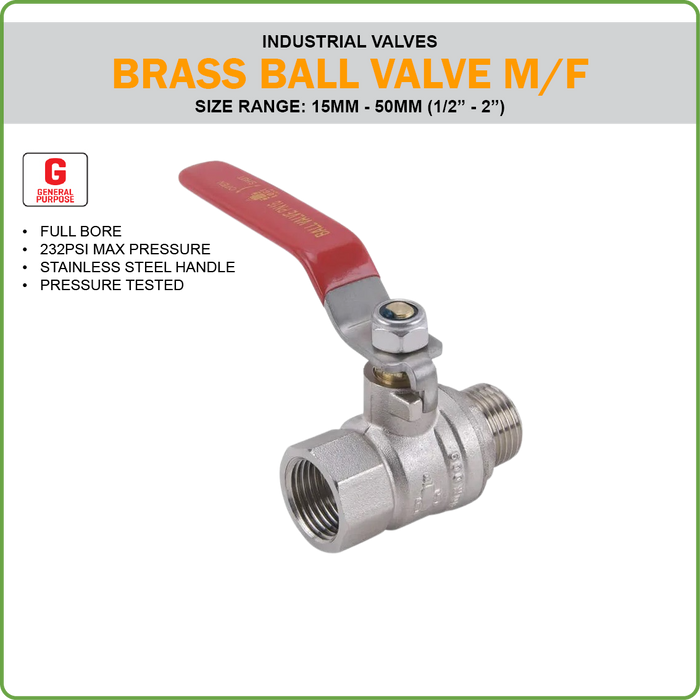 BALL VALVE - BRASS - GENERAL PURPOSE - M/F BSP