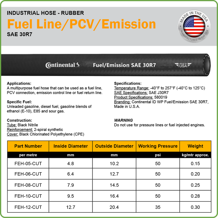 CONTINENTAL FUEL LINE/EMISSION CONTROL HOSE