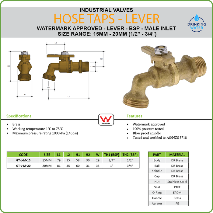 GARDEN TAP - BRASS - LEVER - GENERAL PURPOSE - M/M BSP