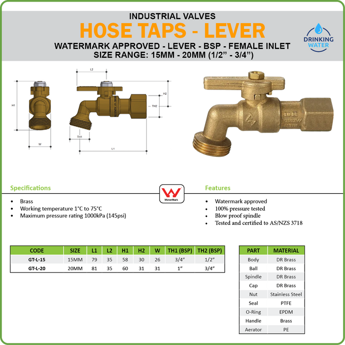 GARDEN TAP - BRASS - LEVER - GENERAL PURPOSE - F/M BSP