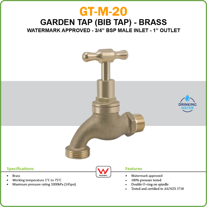 GARDEN TAP - BRASS - GENERAL PURPOSE - M/M BSP - 3/4IN X 1IN