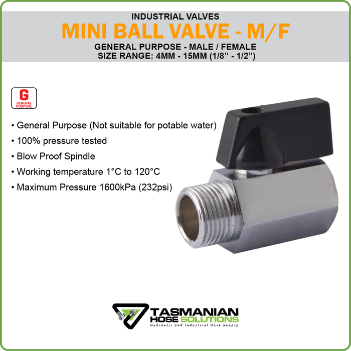 BALL VALVE - CHROME PLATED - MINI - GENERAL PURPOSE - M/F BSP