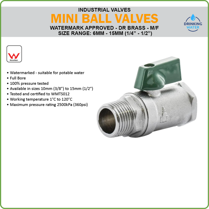 BALL VALVE - MINI - WATERMARKED - M/F BSP - 3/8IN