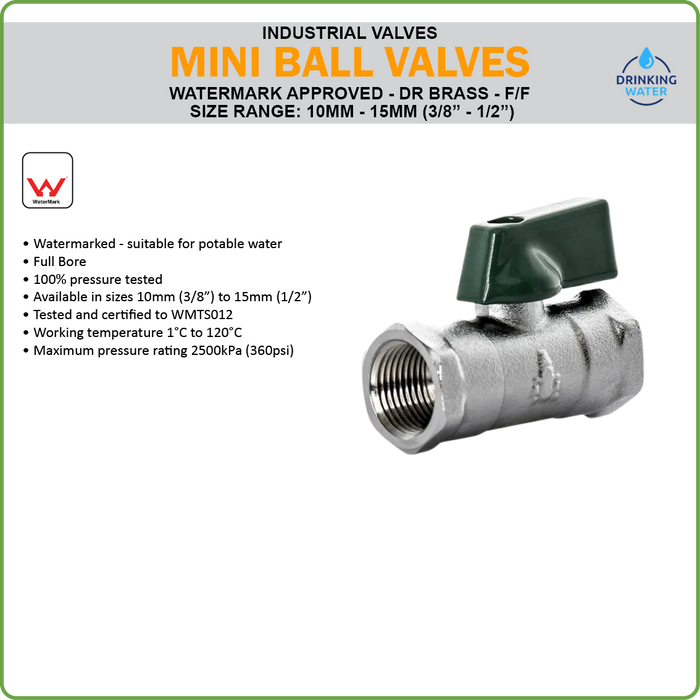 BALL VALVE - MINI - WATERMARKED - F/F BSP - 3/8IN