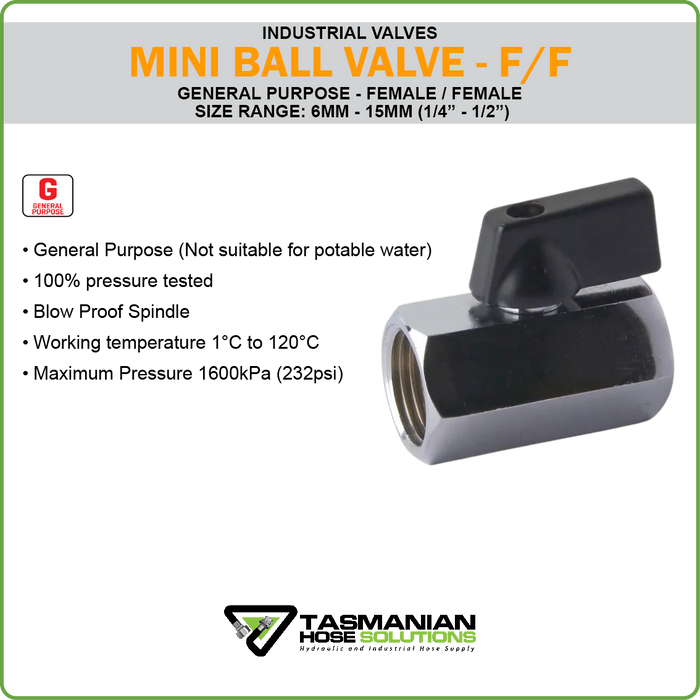 BALL VALVE - CHROME PLATED - MINI - GENERAL PURPOSE - F/F BSP