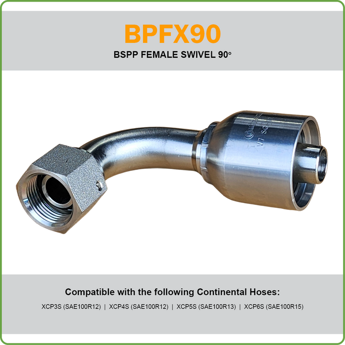 SG-BPFX90 - BSPP 90DEG FEMALE SWIVEL HOSETAIL (ONE PIECE SPIRAL HOSETAILS)