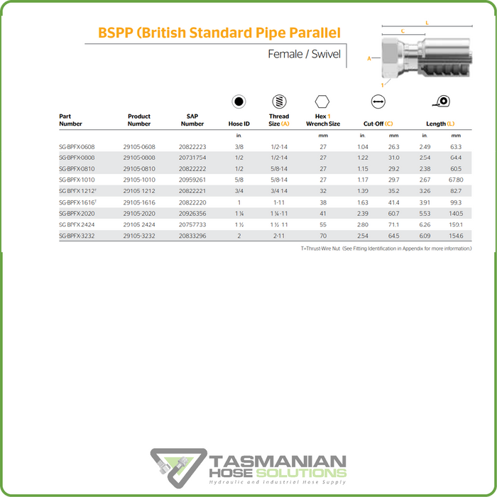 SG-BPFX - BSPP FEMALE SWIVEL HOSETAIL (ONE PIECE SPIRAL HOSETAILS)