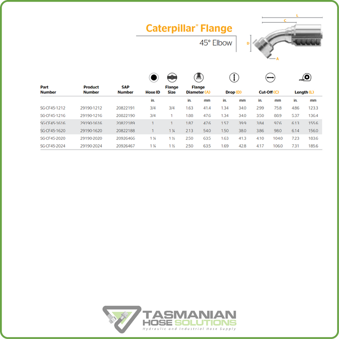 SG-CF45 - CATERPILLAR 45DEG FLANGE HOSETAIL (ONE PIECE SPIRAL HOSETAILS)