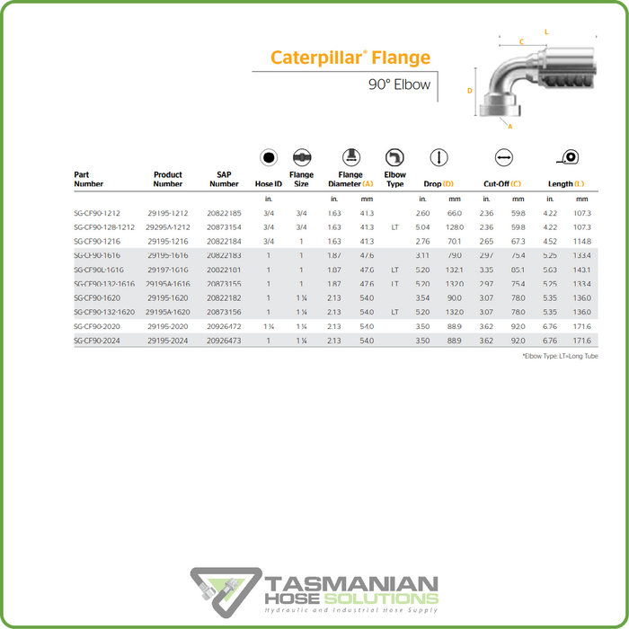 SG-CF90 - CATERPILLAR 90DEG FLANGE HOSETAIL (ONE PIECE SPIRAL HOSETAILS)