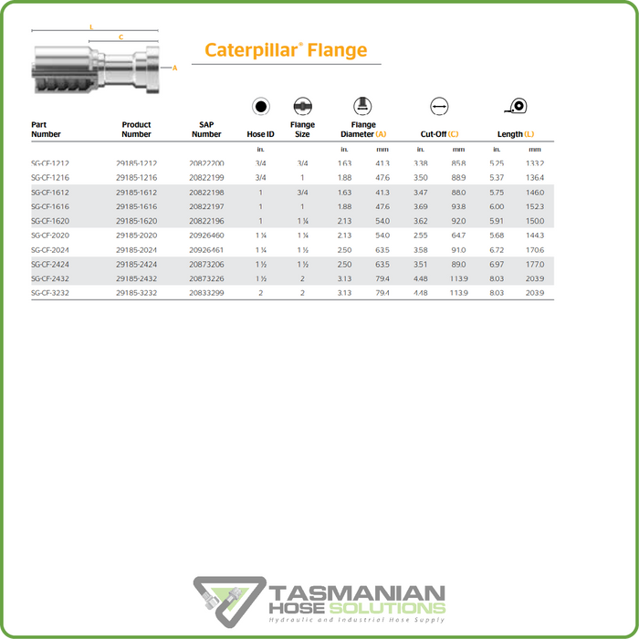 SG-CF - CATERPILLAR STRAIGHT FLANGE HOSETAIL (ONE PIECE SPIRAL HOSETAILS)