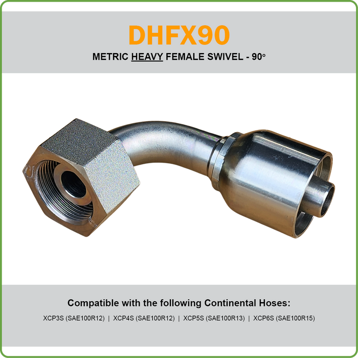 SG-DHFX90 - METRIC HEAVY 90DEG FEMALE SWIVEL HOSETAIL (ONE PIECE SPIRAL HOSETAILS)