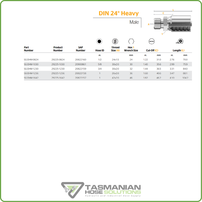 SG-DHM - METRIC HEAVY HOSETAIL (ONE PIECE SPIRAL HOSETAILS)