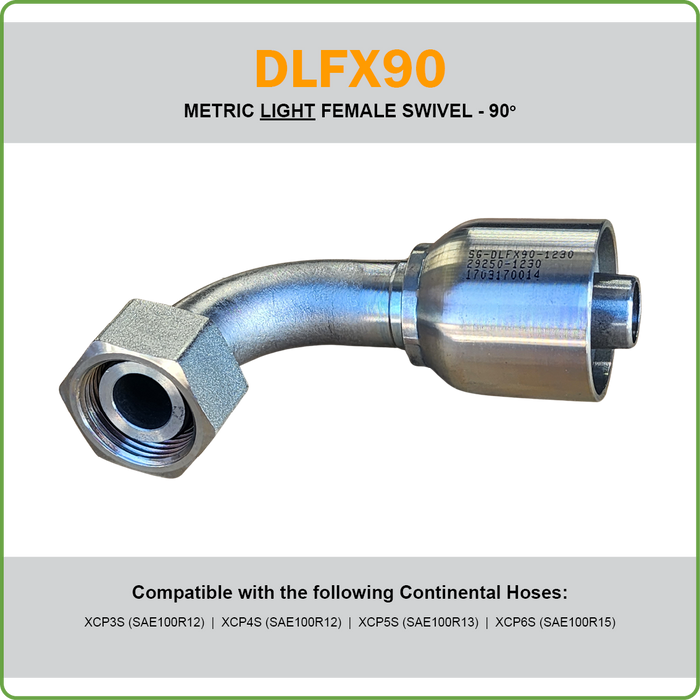 SG-DLFX90 - METRIC LIGHT 90DEG FEMALE SWIVEL HOSETAIL (ONE PIECE SPIRAL HOSETAILS)