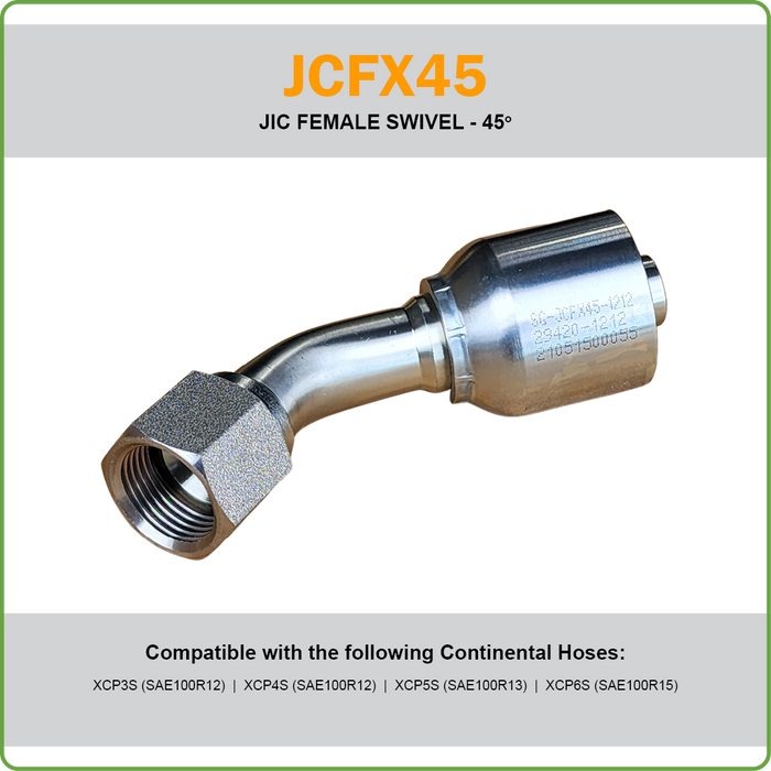 SG-JCFX45 - JIC 45DEG FEMALE SWIVEL HOSETAIL (ONE PIECE SPIRAL HOSETAILS)