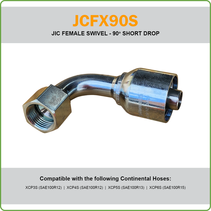 SG-JCFX90S - JIC 90DEG SHORT DROP FEMALE SWIVEL HOSETAIL (ONE PIECE SPIRAL HOSETAILS)