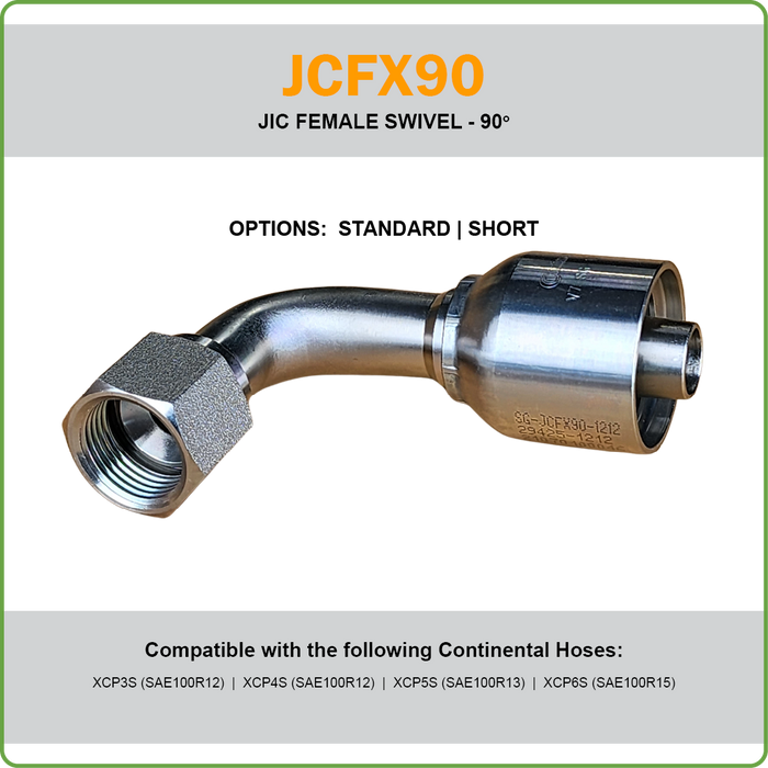 SG-JCFX90L - JIC 90DEG LONG DROP FEMALE SWIVEL HOSETAIL (ONE PIECE SPIRAL HOSETAILS)