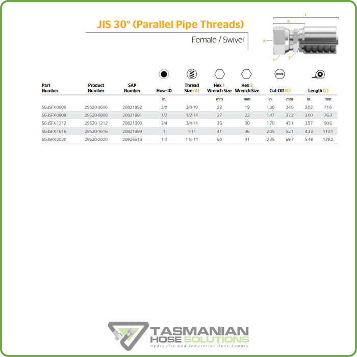 SG-JSFX - JIS FEMALE SWIVEL HOSETAIL (ONE PIECE SPIRAL HOSETAILS)