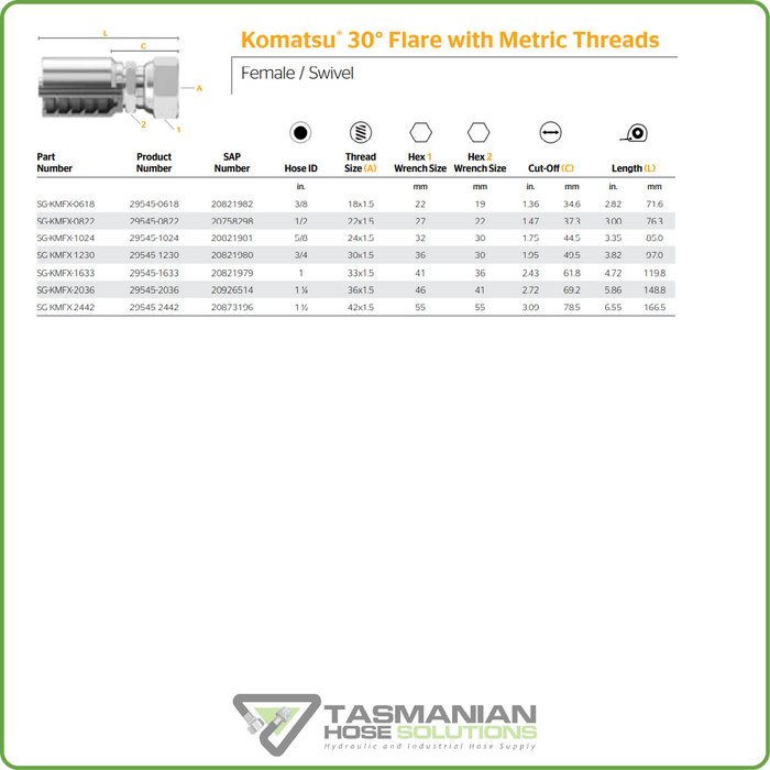 SG-KMFX - KOMATSU METRIC FEMALE SWIVEL HOSETAIL (ONE PIECE SPIRAL HOSETAILS)