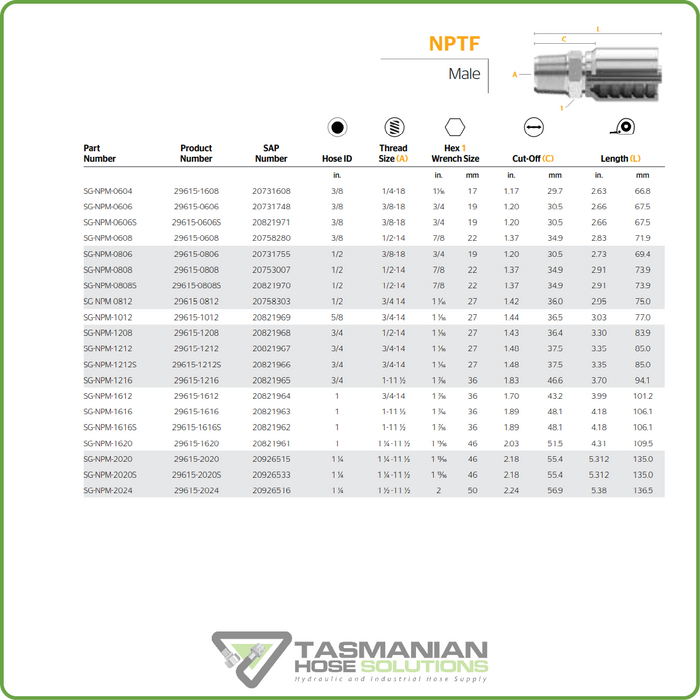 SG-NPM - NPT MALE HOSETAIL (ONE PIECE SPIRAL HOSETAILS)