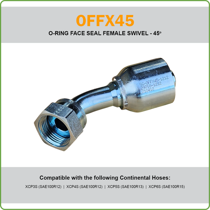 SG-OFFX45 - ORFS 45DEG FEMALE SWIVEL HOSETAIL (ONE PIECE SPIRAL HOSETAILS)