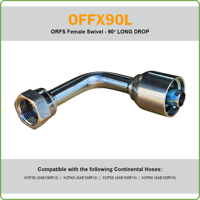 SG-OFFX90L - ORFS 90DEG LONG DROP FEMALE SWIVEL HOSETAIL (ONE PIECE SPIRAL HOSETAILS)