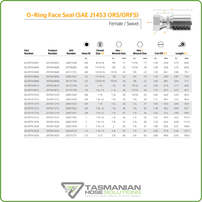 SG-OFFX - ORFS FEMALE SWIVEL HOSETAIL (ONE PIECE SPIRAL HOSETAILS)