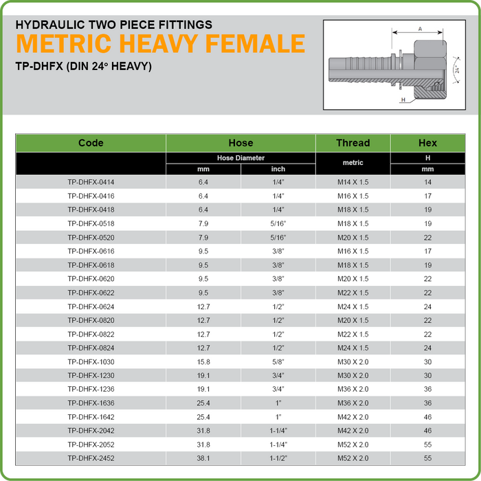 TP-DHFX - METRIC HEAVY FEMALE SWIVEL HOSETAIL (TWO PIECE HOSETAILS)