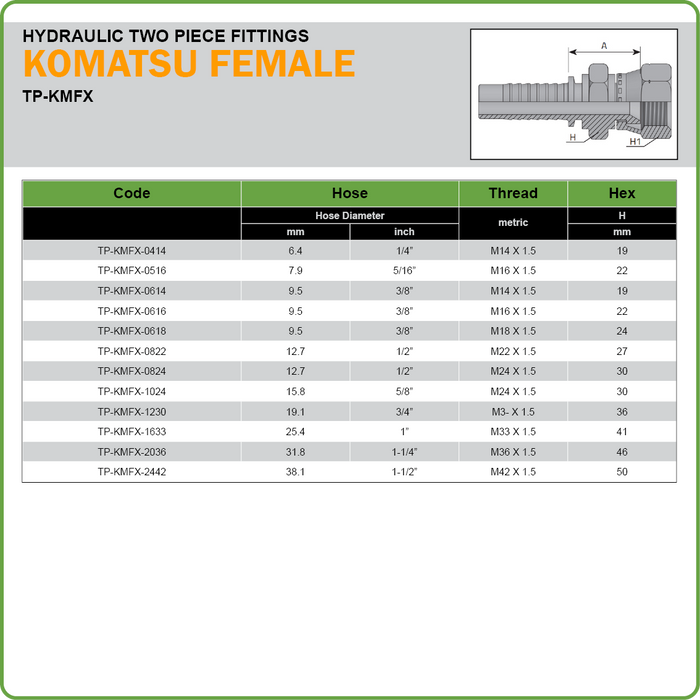 TP-KMFX - KOMATSU METRIC FEMALE SWIVEL HOSETAIL (TWO PIECE HOSETAILS)