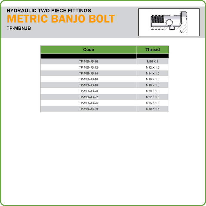 TP-MBNJB - METRIC BANJO BOLT (TWO PIECE HOSETAILS)