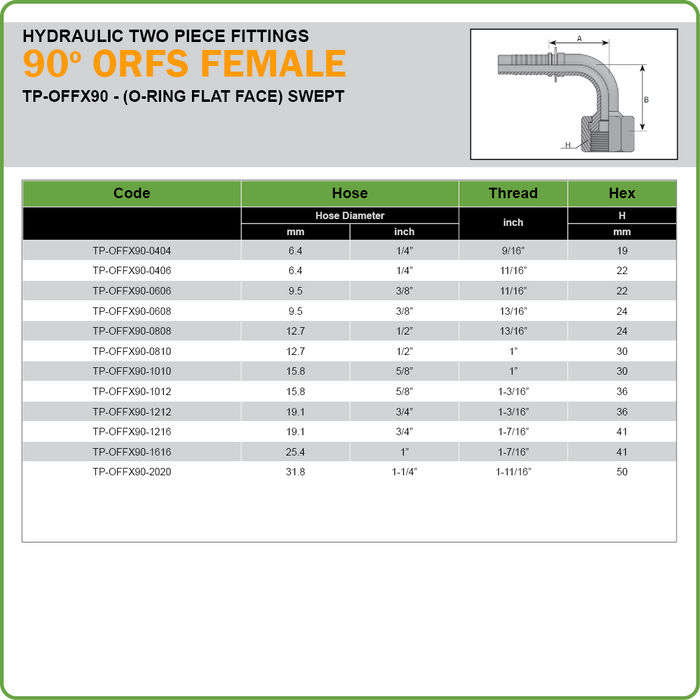 TP-OFFX90 - ORFS FEMALE SWIVEL 90DEG HOSETAIL (TWO PIECE HOSETAILS)