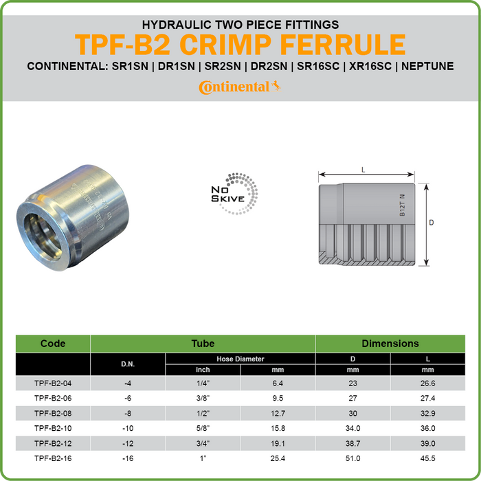 TPF-B2 - CONTINENTAL CRIMP FERRULE NON SKIVE SUIT BRAIDED HOSE (TWO PIECE HOSETAILS)