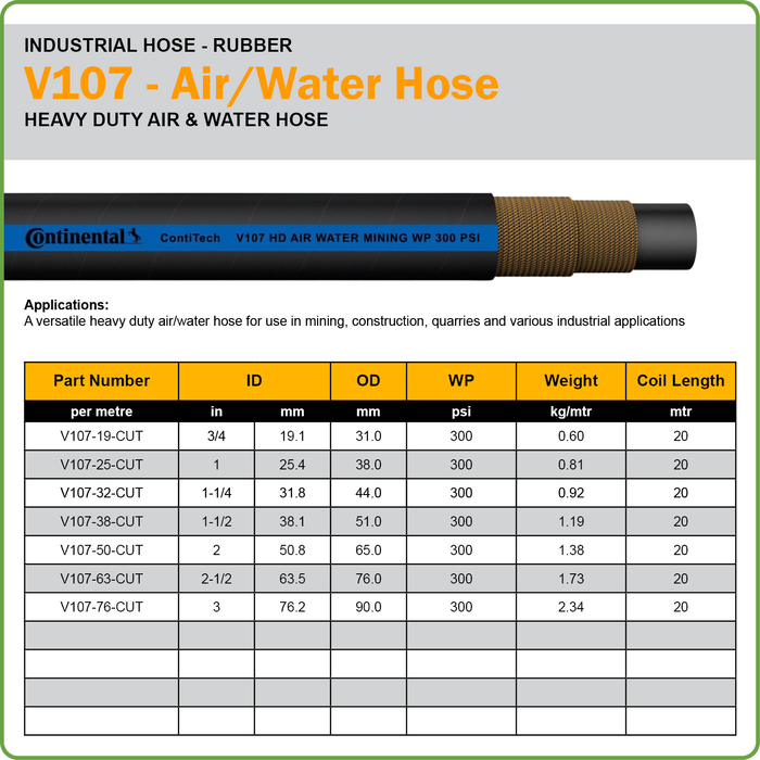 CONTINENTAL 300PSI HEAVY DUTY AIR/WATER HOSE